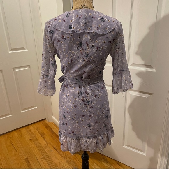Purple floral wrap ruffle dress - Picture 9 of 9